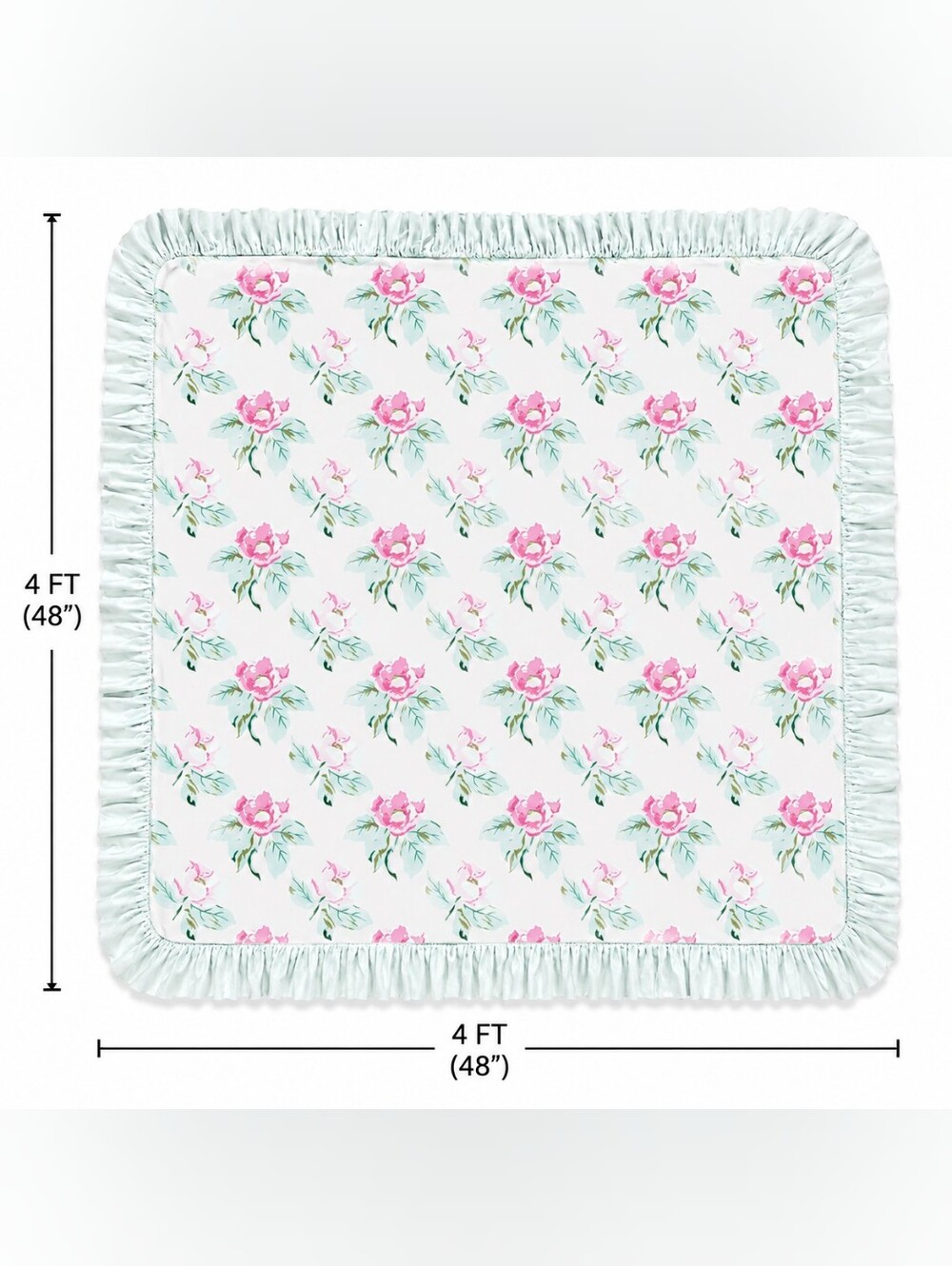 SWEET HONEY MAGNOLIA Floral Pink & Mint Baby Blanket with Ruffled Edge